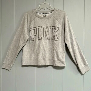 PINK BY VICTORIA’S SECRET Gray Heather Sweatshirt Embroidered Logo Size Medium
